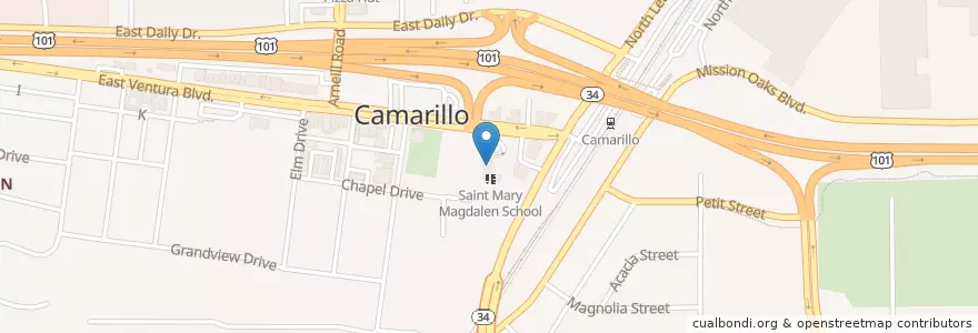 Mapa de ubicacion de Saint Mary Magdalen Roman Catholic Church en 미국, 캘리포니아주, Ventura County, Camarillo.