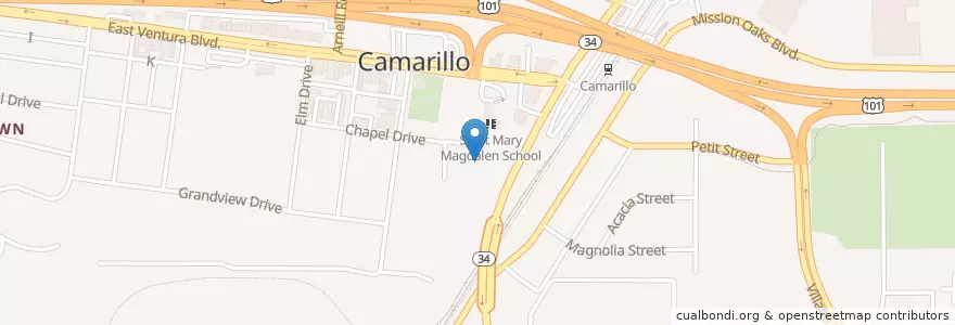 Mapa de ubicacion de Saint Mary Magdalen School en アメリカ合衆国, カリフォルニア州, Ventura County, Camarillo.