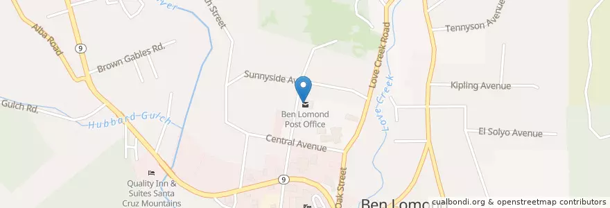 Mapa de ubicacion de Ben Lomond Post Office en アメリカ合衆国, カリフォルニア州, Santa Cruz County.