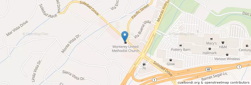 Mapa de ubicacion de Monterey United Methodist Church en Соединённые Штаты Америки, Калифорния, Monterey County, Monterey.