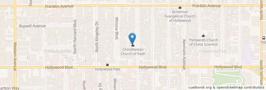 Mapa de ubicacion de Chirothesian Church of Faith en ایالات متحده آمریکا, کالیفرنیا, Los Angeles County, لوس آنجلس.