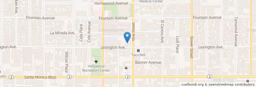 Mapa de ubicacion de Hollywood-Vine Methodist Church en Estados Unidos Da América, Califórnia, Los Angeles County, Los Angeles.