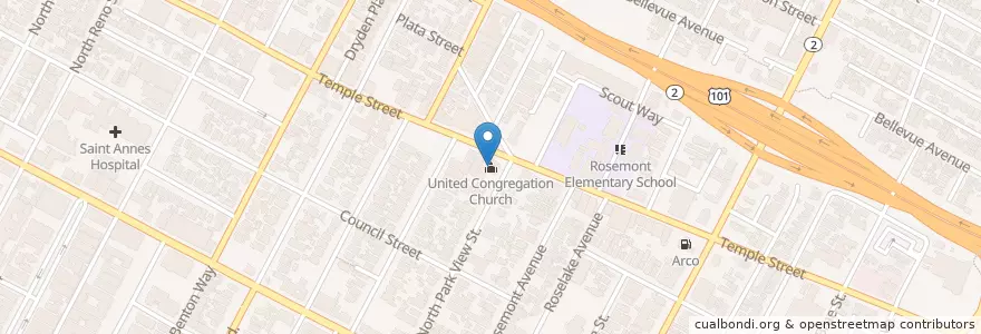 Mapa de ubicacion de United Congregation Church en United States, California, Los Angeles County, Los Angeles.