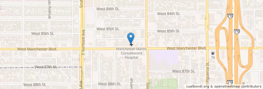 Mapa de ubicacion de Manchester Manor Convalescent Hospital en アメリカ合衆国, カリフォルニア州, Los Angeles County, ロサンゼルス.