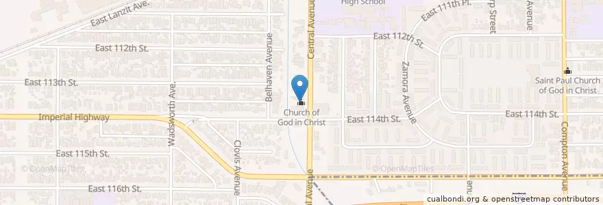 Mapa de ubicacion de Church of God in Christ en الولايات المتّحدة الأمريكيّة, كاليفورنيا, مقاطعة لوس أنجلس, لوس أنجلس.