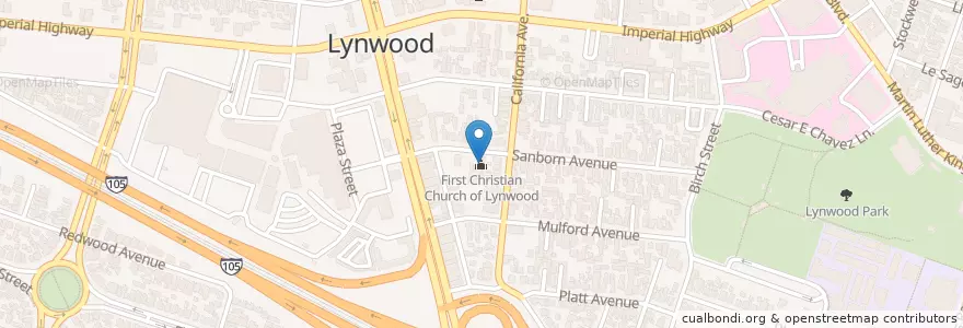 Mapa de ubicacion de First Christian Church of Lynwood en United States, California, Los Angeles County, Lynwood.