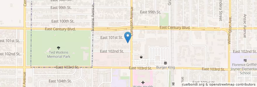 Mapa de ubicacion de First Unity Missionary Baptist Church en United States, California, Los Angeles County, Los Angeles.
