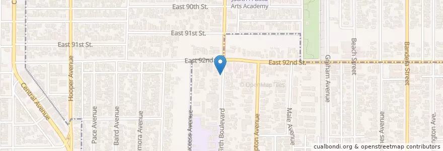 Mapa de ubicacion de Ninetysecond Street Christian Church en Amerika Birleşik Devletleri, Kaliforniya, Los Angeles County.