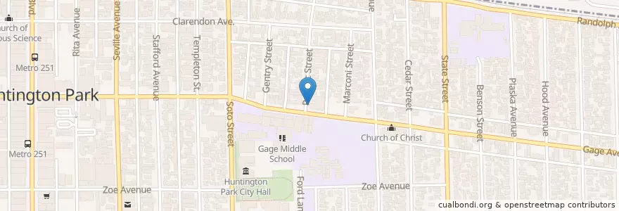 Mapa de ubicacion de Community Christian Church en アメリカ合衆国, カリフォルニア州, Los Angeles County, Huntington Park.