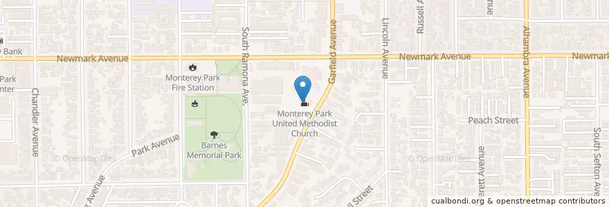 Mapa de ubicacion de Monterey Park United Methodist Church en United States, California, Los Angeles County, Monterey Park.