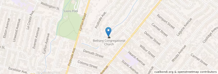Mapa de ubicacion de Bethany Congregational Church en Stati Uniti D'America, California, Contea Di Alameda, Oakland.