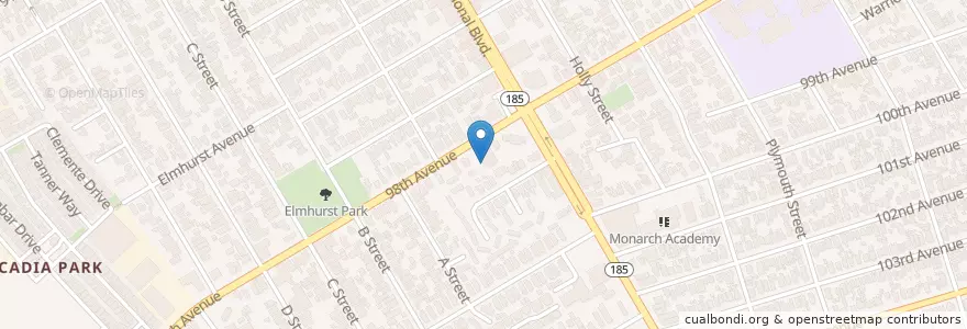 Mapa de ubicacion de Elmhurst Presbyterian Church en 美利坚合众国/美利堅合眾國, 加利福尼亚州/加利福尼亞州, 阿拉梅达县/阿拉米達縣/阿拉米達郡, 奥克兰/奧克蘭/屋崙.