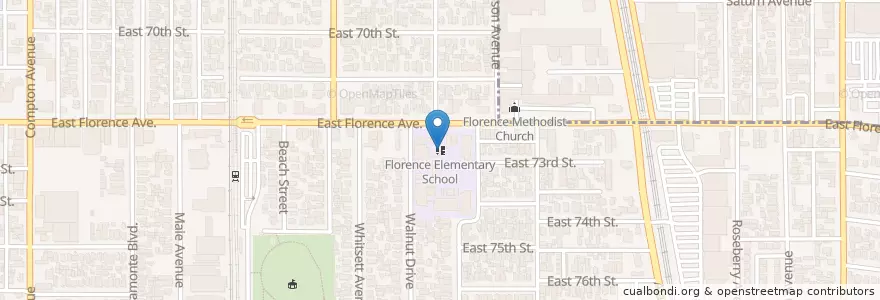 Mapa de ubicacion de Florence Elementary School en United States, California, Los Angeles County.