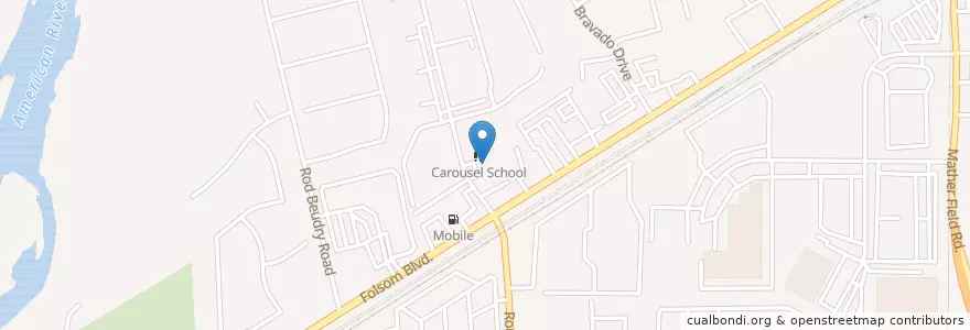 Mapa de ubicacion de Carousel School en アメリカ合衆国, カリフォルニア州, Sacramento County, Rancho Cordova.