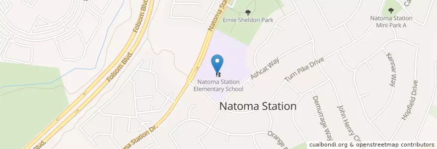 Mapa de ubicacion de Natoma Station Elementary School en アメリカ合衆国, カリフォルニア州, Sacramento County, Folsom.