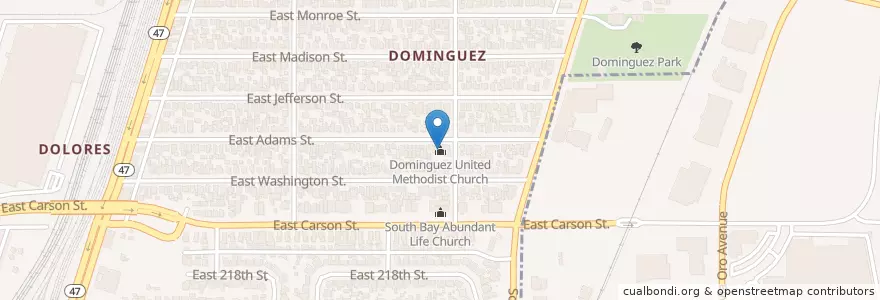 Mapa de ubicacion de Dominguez United Methodist Church en アメリカ合衆国, カリフォルニア州, Los Angeles County, ロングビーチ.