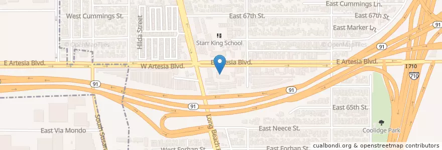 Mapa de ubicacion de Open Door Church of God in Christ en アメリカ合衆国, カリフォルニア州, Los Angeles County, ロングビーチ.