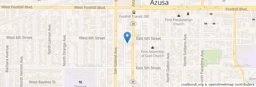 Mapa de ubicacion de Azusa Post Office en Estados Unidos Da América, Califórnia, Los Angeles County, Azusa.