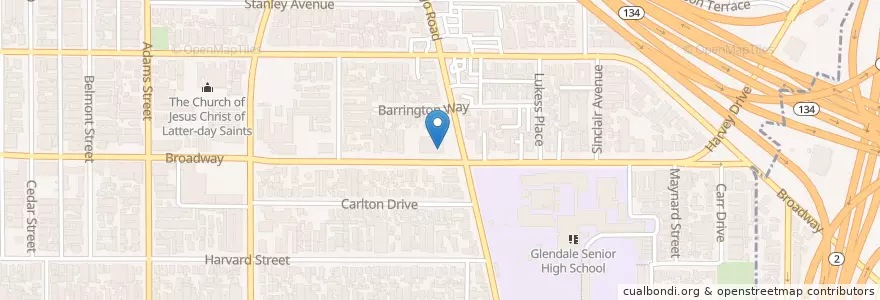 Mapa de ubicacion de Verdugo Viejo Station Glendale Post Office en アメリカ合衆国, カリフォルニア州, Los Angeles County, Glendale.