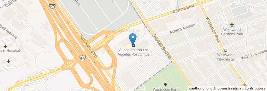 Mapa de ubicacion de Village Station Los Angeles Post Office en 미국, 캘리포니아주, Los Angeles County, 로스앤젤레스.
