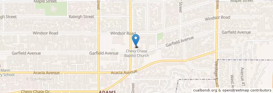 Mapa de ubicacion de Chevy Chase Baptist Church en Estados Unidos Da América, Califórnia, Los Angeles County, Glendale.