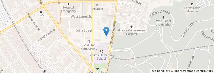 Mapa de ubicacion de Faith Center Church en 미국, 캘리포니아주, Los Angeles County, Glendale.