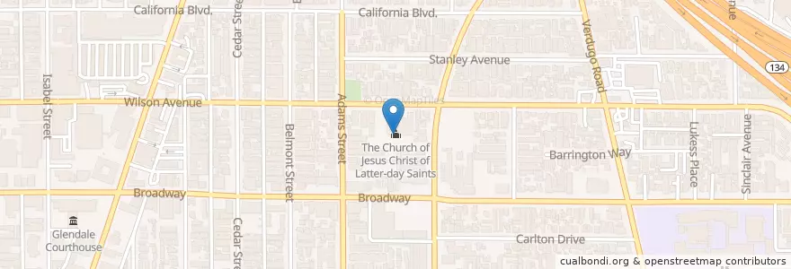 Mapa de ubicacion de The Church of Jesus Christ of Latter-day Saints en United States, California, Los Angeles County, Glendale.