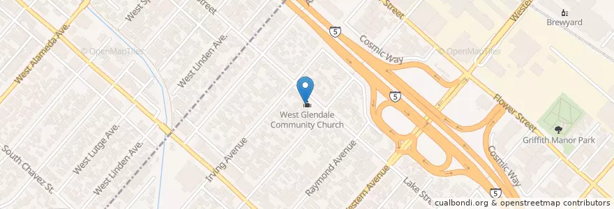 Mapa de ubicacion de West Glendale Community Church en 미국, 캘리포니아주, Los Angeles County, Glendale.