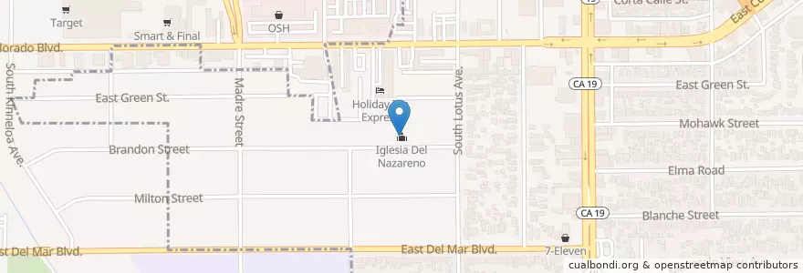 Mapa de ubicacion de Iglesia Del Nazareno en 美利坚合众国/美利堅合眾國, 加利福尼亚州/加利福尼亞州, 洛杉矶县.