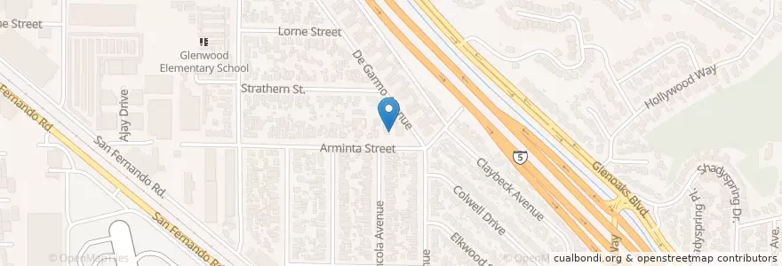 Mapa de ubicacion de Arleta Foursquare Church en 미국, 캘리포니아주, Los Angeles County, 로스앤젤레스.