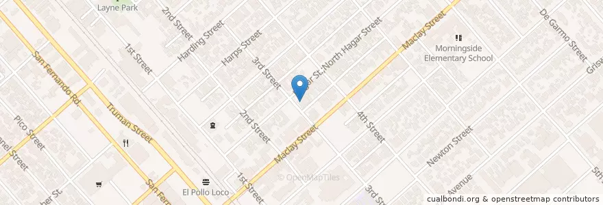 Mapa de ubicacion de Calvary United Pentecostal Church en アメリカ合衆国, カリフォルニア州, Los Angeles County, ロサンゼルス, San Fernando.