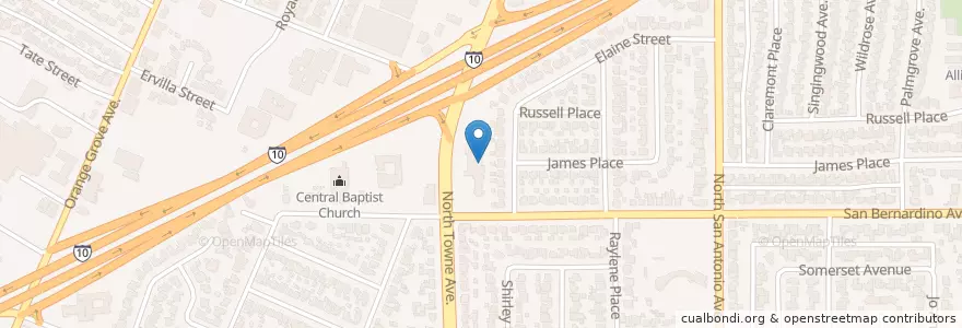 Mapa de ubicacion de Covenant United Methodist Church en 美利坚合众国/美利堅合眾國, 加利福尼亚州/加利福尼亞州, 洛杉矶县, Pomona.