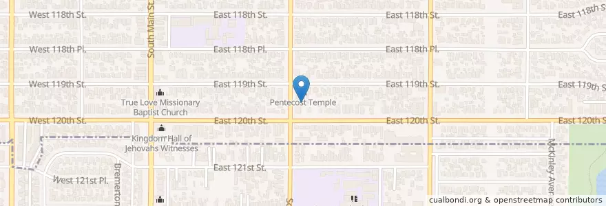 Mapa de ubicacion de Pentecostal Temple Church of God en Amerika Syarikat, California, Los Angeles County.