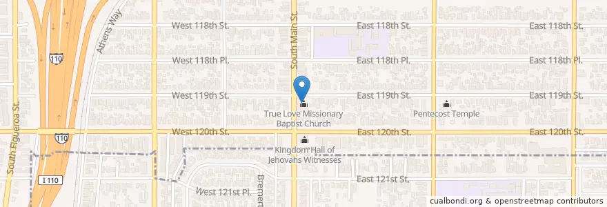 Mapa de ubicacion de True Love Missionary Baptist Church en United States, California, Los Angeles County, Los Angeles.