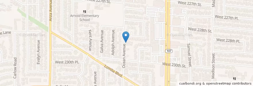 Mapa de ubicacion de Seaside Community United Church en アメリカ合衆国, カリフォルニア州, Los Angeles County, Torrance.