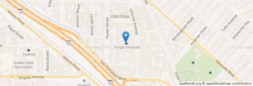 Mapa de ubicacion de Temple Emanuel en United States, California, Los Angeles County, Burbank.