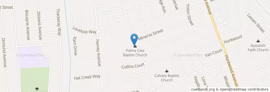 Mapa de ubicacion de Palma Cela Baptist Church en アメリカ合衆国, カリフォルニア州, アラメダ郡, Hayward.