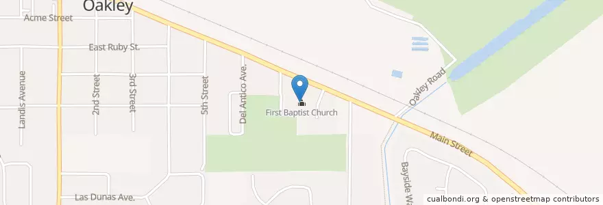 Mapa de ubicacion de First Baptist Church en 美利坚合众国/美利堅合眾國, 加利福尼亚州/加利福尼亞州, Contra Costa County, Oakley.