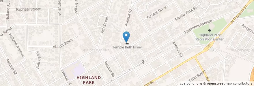 Mapa de ubicacion de Temple Beth Israel en アメリカ合衆国, カリフォルニア州, Los Angeles County, ロサンゼルス.