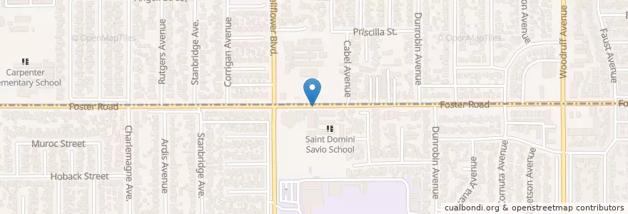 Mapa de ubicacion de Saint Dominic Savio Church en 美利坚合众国/美利堅合眾國, 加利福尼亚州/加利福尼亞州, 洛杉矶县, Bellflower.
