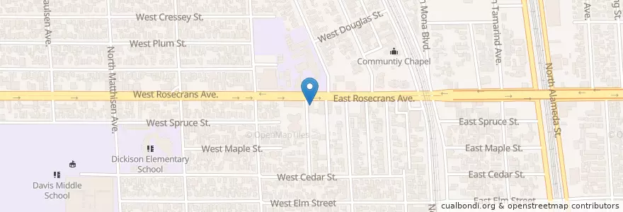Mapa de ubicacion de Curry Temple Christian Methodist Episcopal Church en Соединённые Штаты Америки, Калифорния, Los Angeles County, Комптон.
