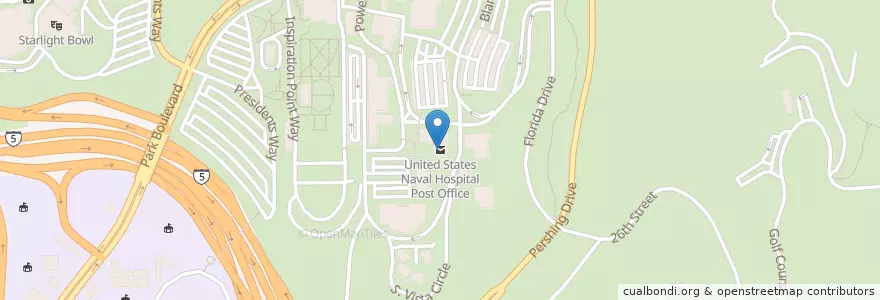 Mapa de ubicacion de United States Naval Hospital Post Office en 美利坚合众国/美利堅合眾國, 加利福尼亚州/加利福尼亞州, San Diego County, San Diego.