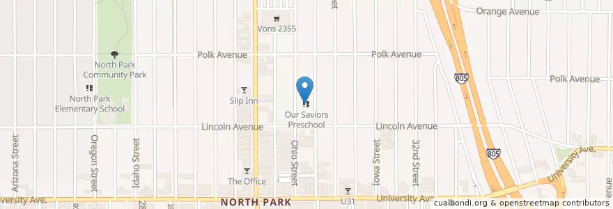 Mapa de ubicacion de Our Saviors Preschool en 美利坚合众国/美利堅合眾國, 加利福尼亚州/加利福尼亞州, San Diego County, San Diego.