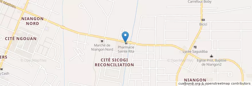 Mapa de ubicacion de Pharmacie Sainte Rita en Costa De Marfil, Abiyán, Yopougon.
