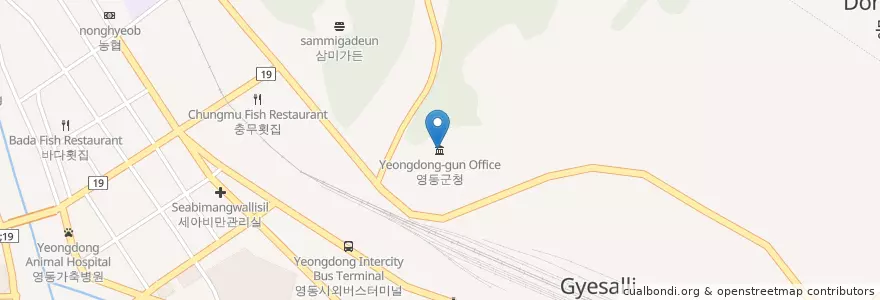 Mapa de ubicacion de 영동군청 en Korea Selatan, 충청북도, 영동군.