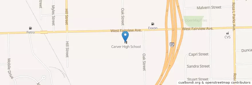 Mapa de ubicacion de Carver High School en الولايات المتّحدة الأمريكيّة, ألاباما, Montgomery County, Montgomery.