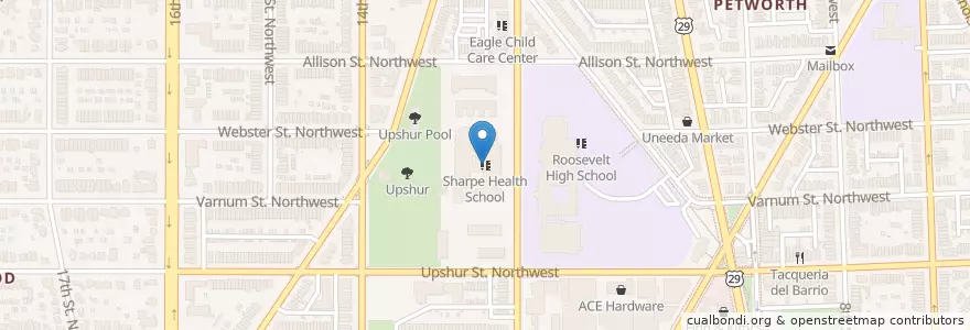 Mapa de ubicacion de Sharpe Health School en Stati Uniti D'America, Washington, Washington.