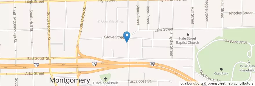 Mapa de ubicacion de Hutchinson Street Baptist Church en United States, Alabama, Montgomery County, Montgomery.