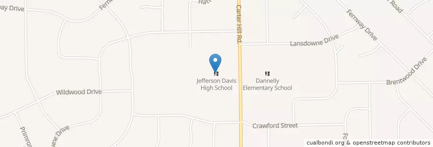 Mapa de ubicacion de Jefferson Davis High School en Stati Uniti D'America, Alabama, Montgomery County, Montgomery.