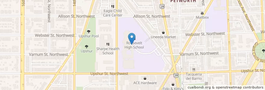 Mapa de ubicacion de Roosevelt Adult Education Center en Estados Unidos Da América, Washington, D.C., Washington.